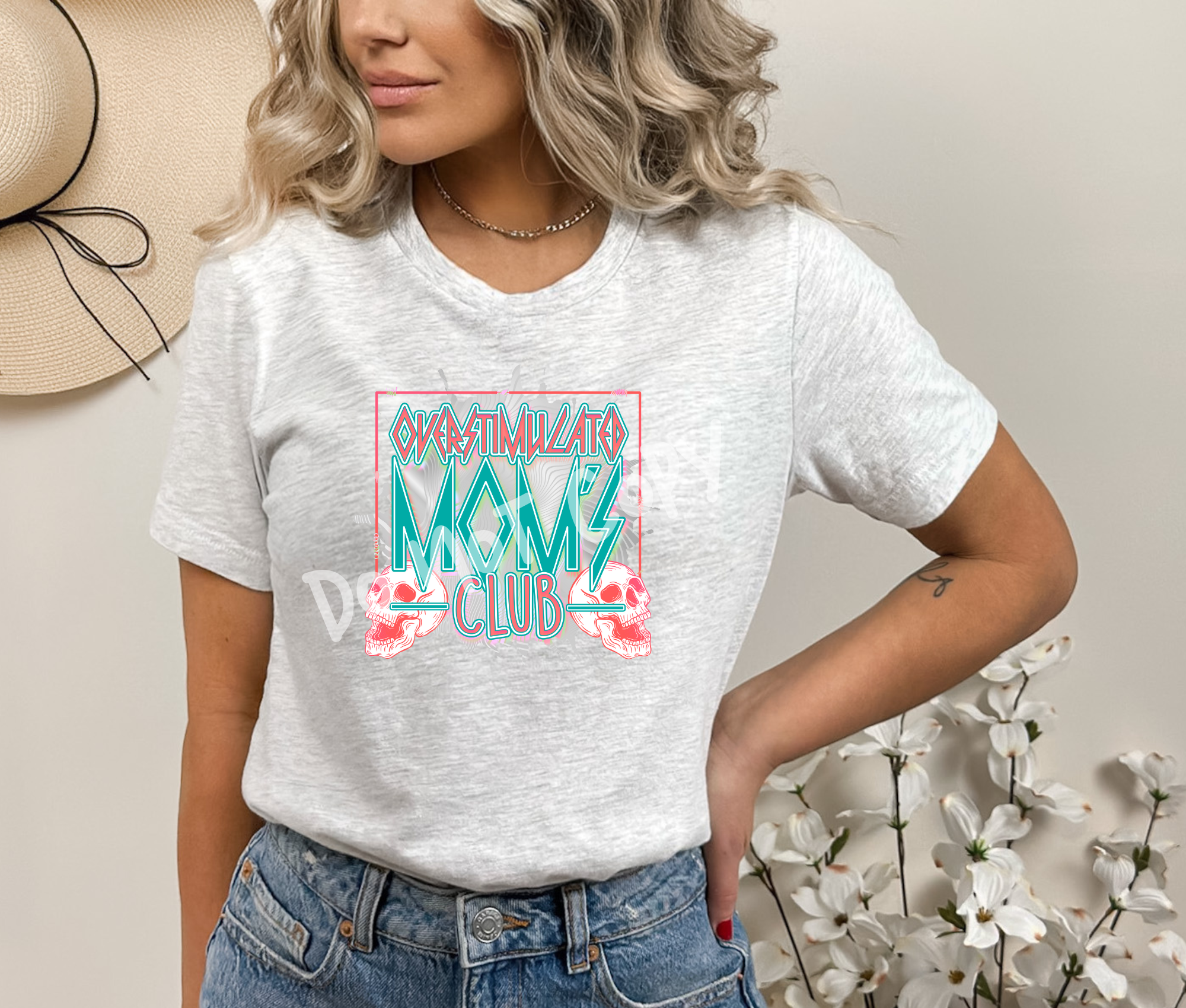 Overstimulated Mom's Club Skull DTF Heat Transfer