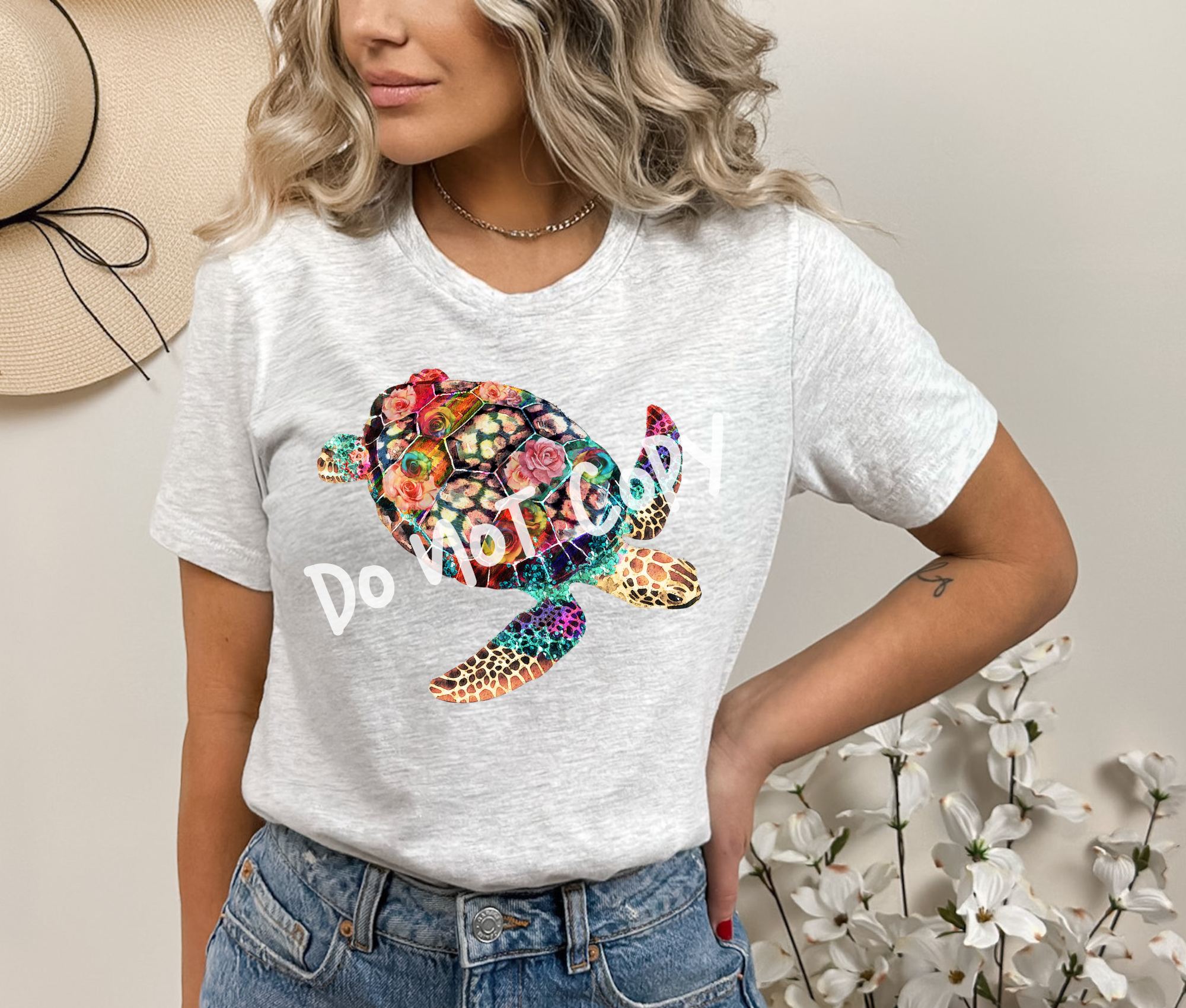 Floral Sea Turtle DTF Heat Transfer