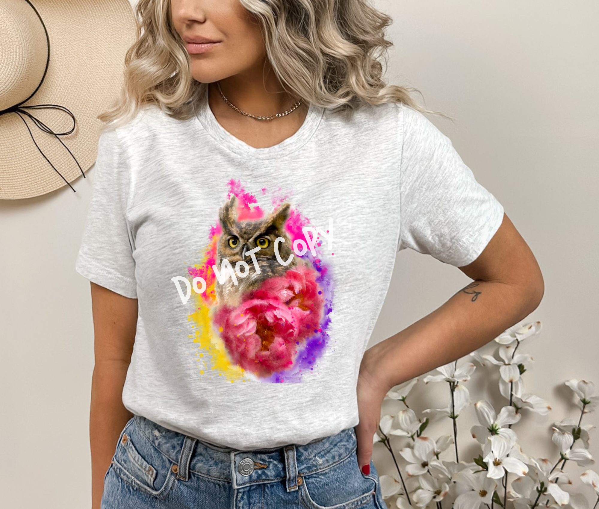 Floral Owl DTF Heat Transfer